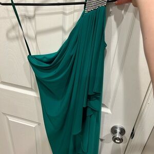 Chic Teal Draped One-Shoulder Dress